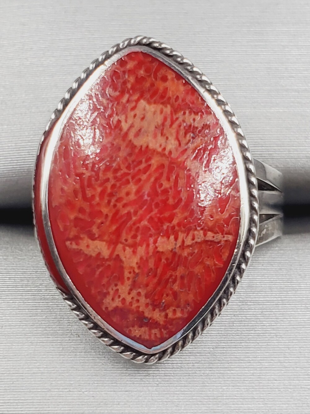 Red Coral Marquise Statement Rope Ring - Women Jewelry - 925 Sterling Silver
